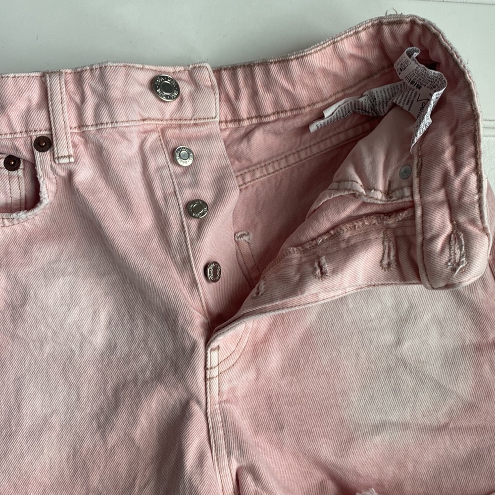 Zara High Rise Button Fly Cutoff Jean Shorts Pink 4 - Picture 5 of 7
